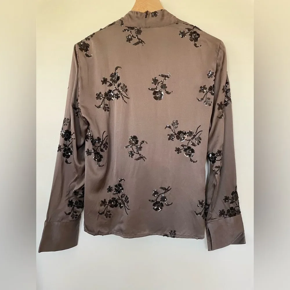 ⛔️ PENDING SALE⛔️ZARA SEQUIN EMBROIDERED WRAPBLOUSE MINK 2731/281/191/021 - Picture 3 of 12